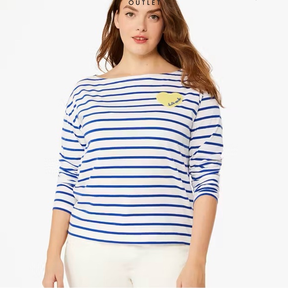 kate spade ♠️- Harbor Stripe Long Sleeve T Shirt, in “Fresh White”, Size Medium - Picture 3 of 3